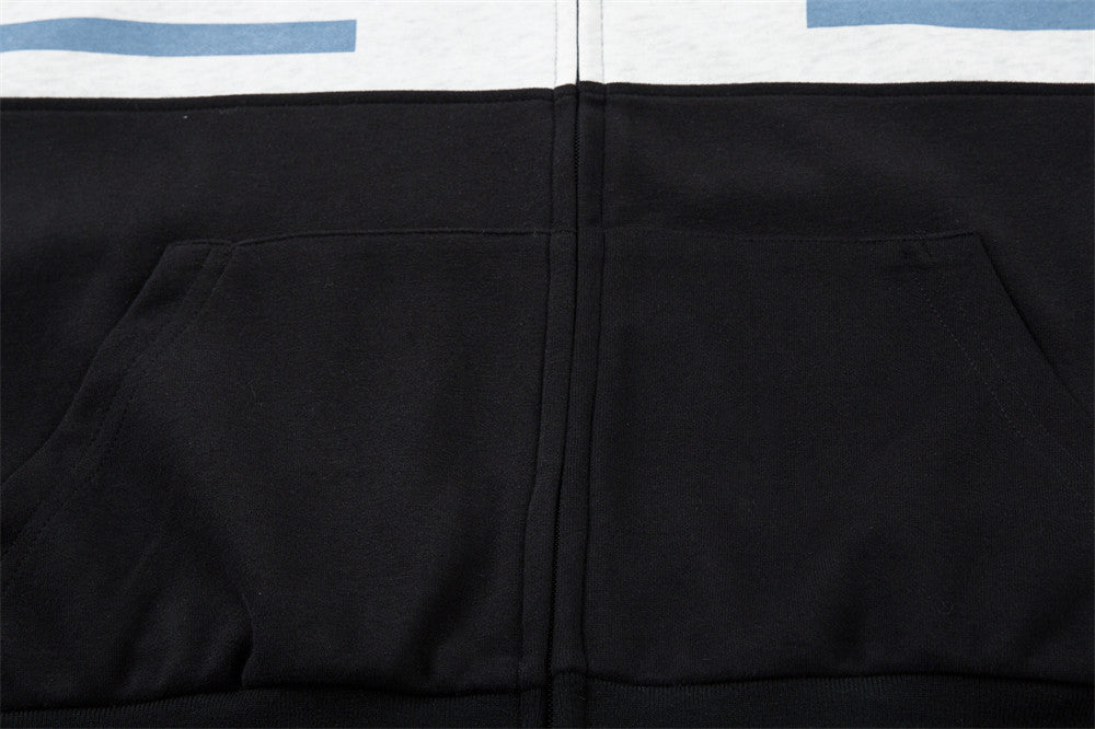 Stylish Color Block Letter Print Zip-Up Sweatshirt