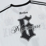 Gothic Print Long Sleeve V-Neck Polyester T-Shirt