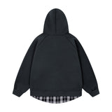 Stylish Streetwear Plaid Fake Two Piece Patchwork Hoodie