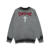 Punk Cross Destroyed Loose Knit Cardigan