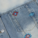 Durable Distressed Embroidered Denim Jacket