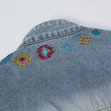 Durable Distressed Embroidered Denim Jacket