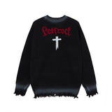 Punk Cross Destroyed Loose Knit Cardigan
