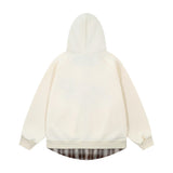 Stylish Streetwear Plaid Fake Two Piece Patchwork Hoodie