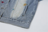Durable Distressed Embroidered Denim Jacket