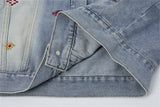 Durable Distressed Embroidered Denim Jacket