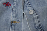 Durable Distressed Embroidered Denim Jacket