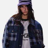 Streetwear Artisan Blend Checkered Denim Jacket