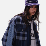 Streetwear Artisan Blend Checkered Denim Jacket