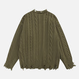 Twist Tear Contrast Stitch Ripped Crewneck Sweater