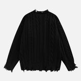 Twist Tear Contrast Stitch Ripped Crewneck Sweater