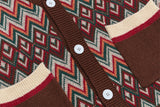 Ethnic Jacquard Knitted V-Neck Cardigan
