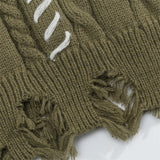 Twist Tear Contrast Stitch Ripped Crewneck Sweater