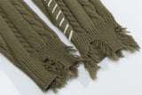 Twist Tear Contrast Stitch Ripped Crewneck Sweater