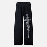 Sanskrit Letter Printed Gothic Wide Leg Sweatpants