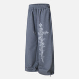 Sanskrit Letter Printed Gothic Wide Leg Sweatpants