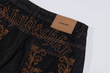 Streetwear American Plant Letter Printed Denim Jeans