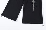 Sanskrit Letter Printed Gothic Wide Leg Sweatpants