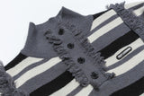 Striped Fringed Turtleneck Button Sweater