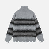 Y2K Retro Stripe Half Zip Turtleneck Sweater