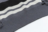 Striped Fringed Turtleneck Button Sweater