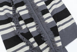 Striped Fringed Turtleneck Button Sweater