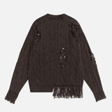 Lazy Style Crochet Ripped Crewneck Sweater