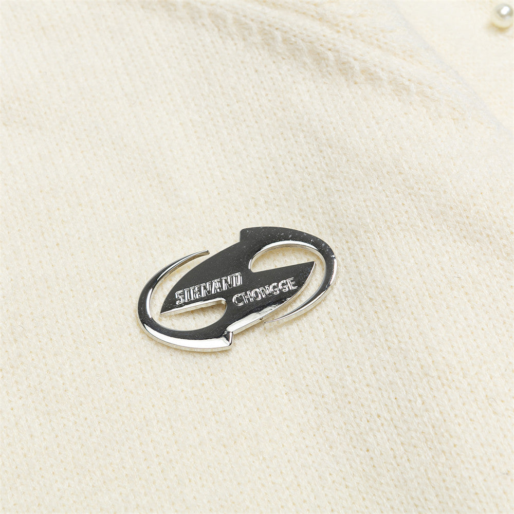 Stylish Oversized Pearl Detail Round Neck Sweater