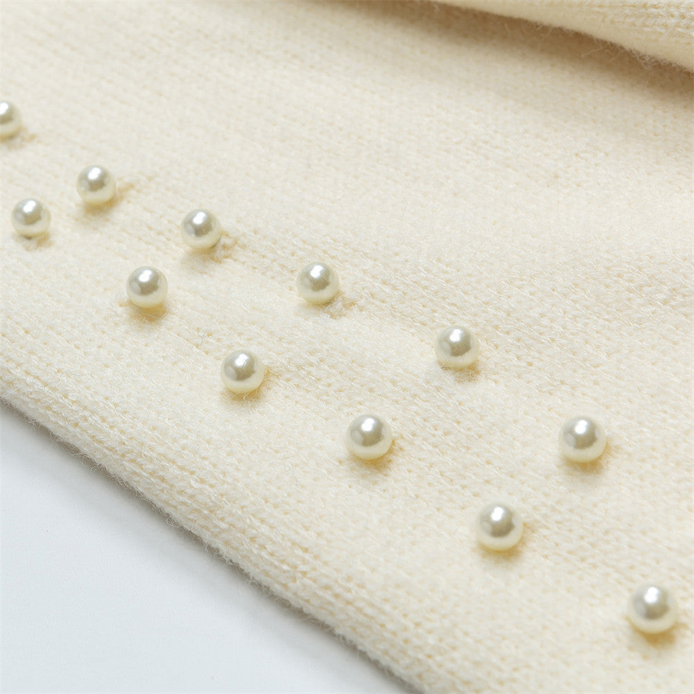 Stylish Oversized Pearl Detail Round Neck Sweater