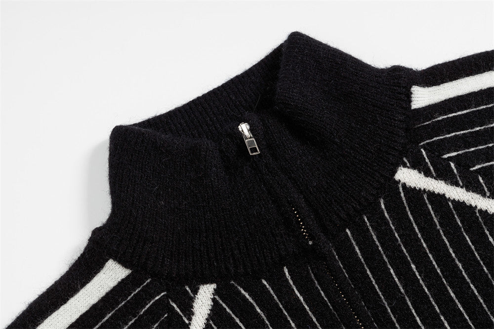 Cozy Knitted High Collar Zipper Cardigan