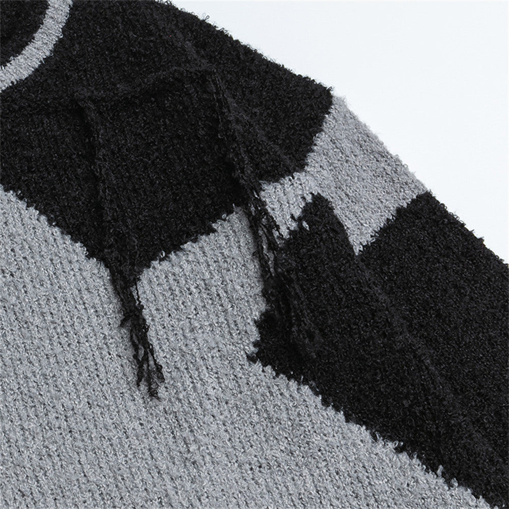 Cozy Ripped Star Printed Crewneck Sweater