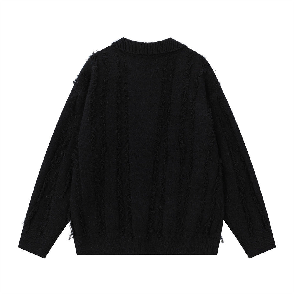 European Fringed Turtleneck Knitted Polo Sweater