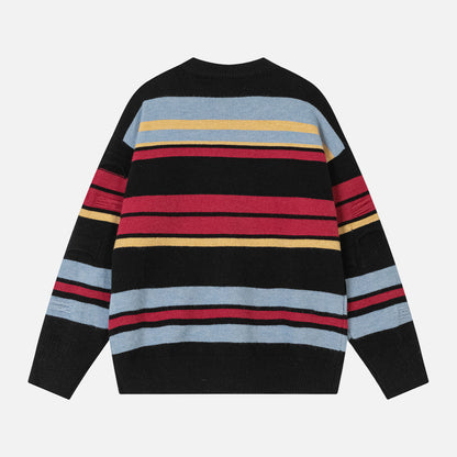 Winter Stylish Contrast Stripe Crewneck Sweater