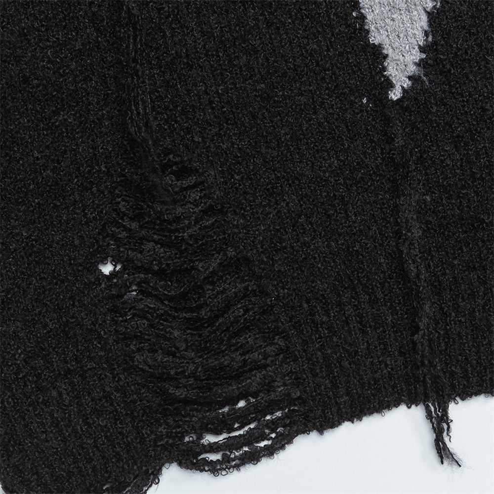 Cozy Ripped Star Printed Crewneck Sweater