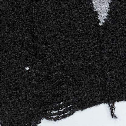 Cozy Ripped Star Printed Crewneck Sweater