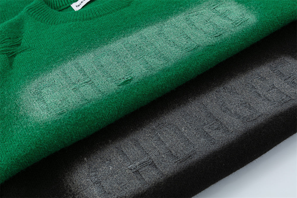 American Style Spray Painted Round Neck Sweater