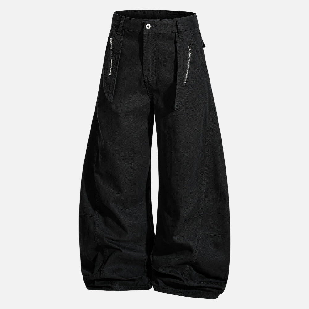 High Street Zipper Pocket Wide Leg Pants
