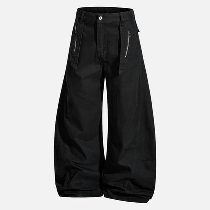 High Street Zipper Pocket Wide Leg Pants