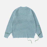 Trendy Embroidered Letter Stitch Rip Crewneck Sweater