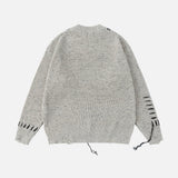 Trendy Embroidered Letter Stitch Rip Crewneck Sweater