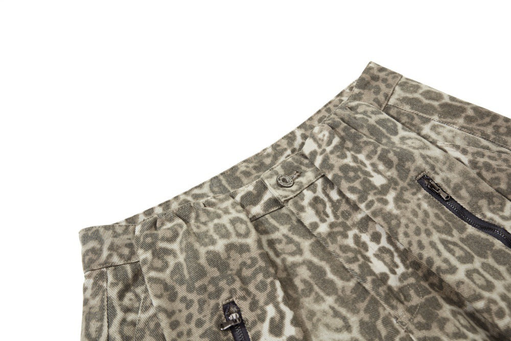 Streetwear Punk Leopard Print Wide Leg Pants