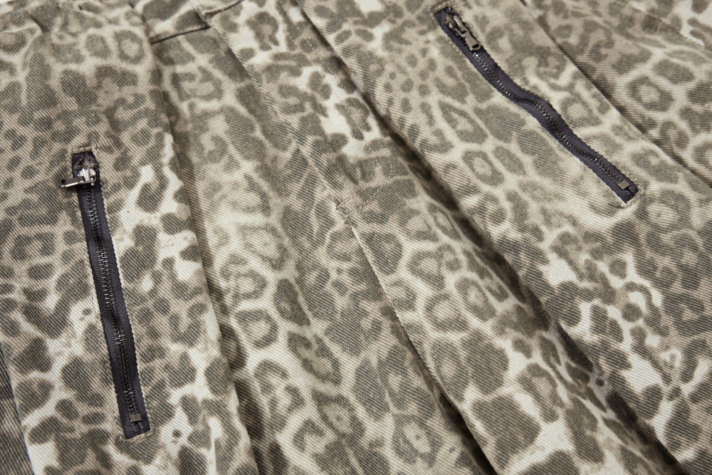 Streetwear Punk Leopard Print Wide Leg Pants
