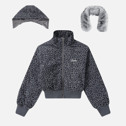 Trendy Leopard Print Faux Furr Hooded Padded Jacket