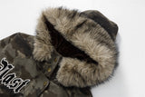 Camouflage Lined Cashmere Faux Furr Hooded Jacket