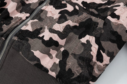 Chic Retro Camouflage Faux Furr Hooded Jacket