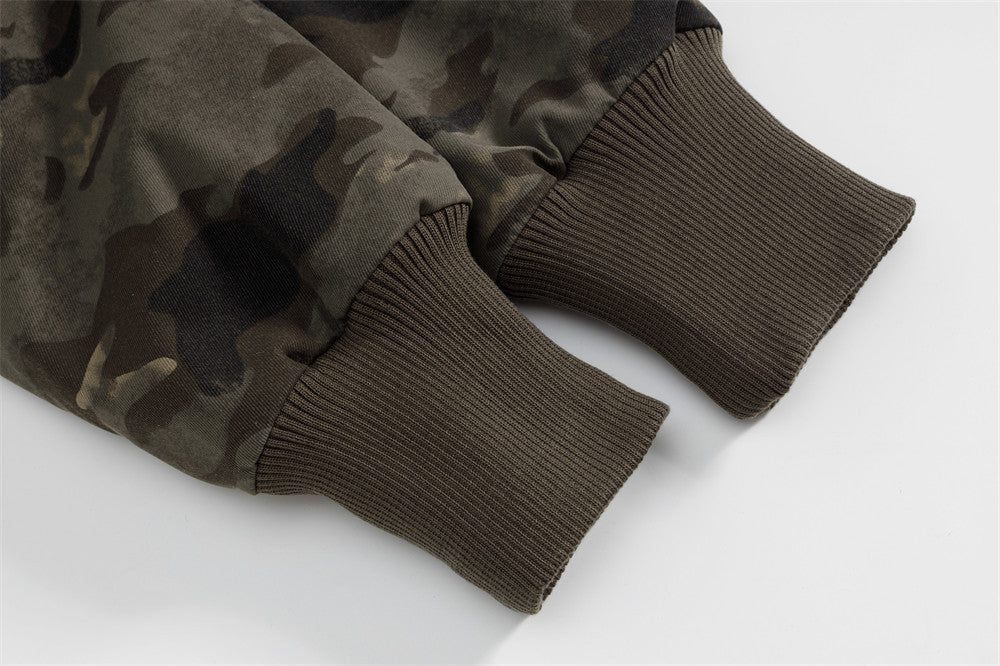 Camouflage Lined Cashmere Faux Furr Hooded Jacket