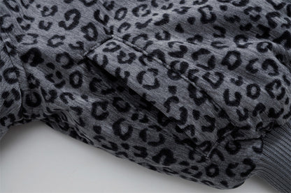 Trendy Leopard Print Faux Furr Hooded Padded Jacket