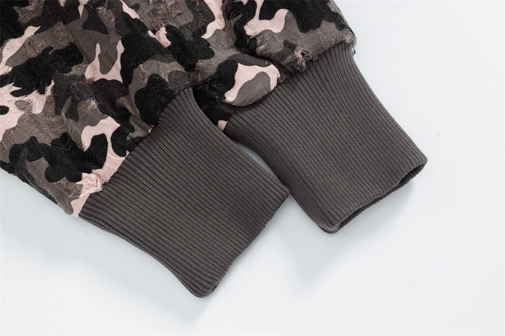 Chic Retro Camouflage Faux Furr Hooded Jacket
