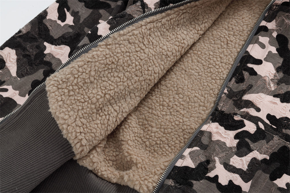 Chic Retro Camouflage Faux Furr Hooded Jacket