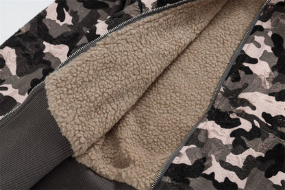 Chic Retro Camouflage Faux Furr Hooded Jacket